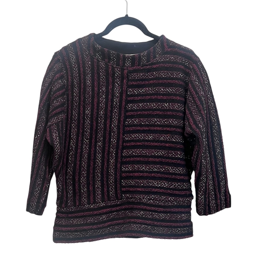 Akemi + Kin Anthropologie Black Burgundy Stripe Knit Mock‎ Neck Sweater Top